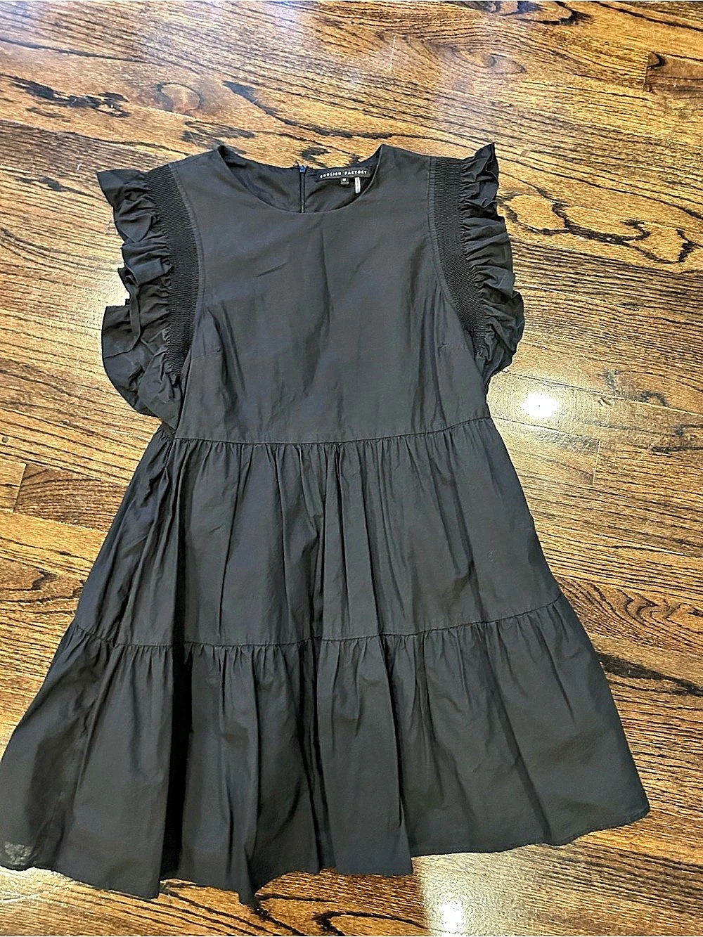 English Factory Mixed Media Ruffle Sleeve Mini Dress Black Size Medium